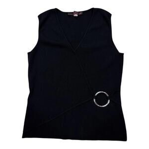 y2k black sleeveless knit top with silver metal ring detail